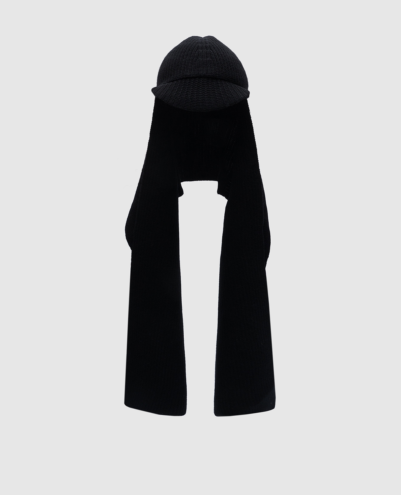 Черная шапка с шарфом из шерсти и кашемира