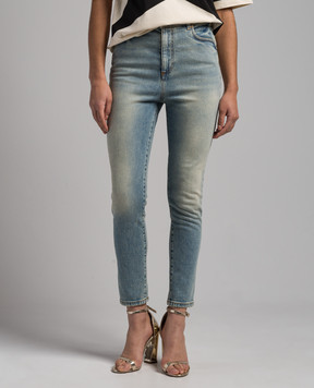 Balmain Блакитні джинси-скіні з ефектом потертості з вишивкою логотипа CF1MG020DE04
