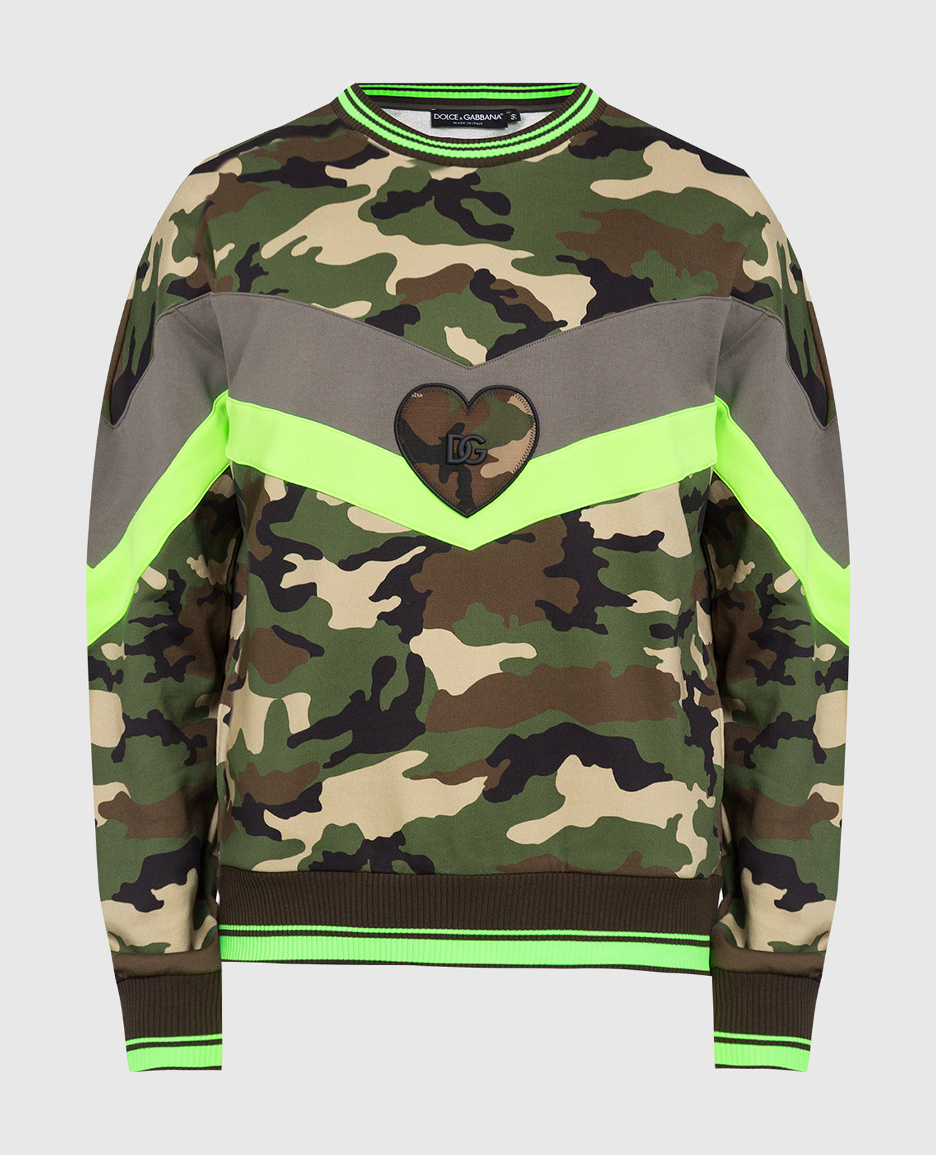 

Свитшот с камуфляжным принтом и неоновой вставкой, Зеленый, Свитшоты