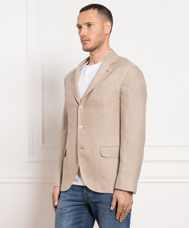 Brunello Cucinelli Beige linen, wool and silk blazer MD4957BTD изображение 3