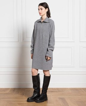 ANNECLAIRE Серое платье из шерсти и кашемира в рубчик D0347857