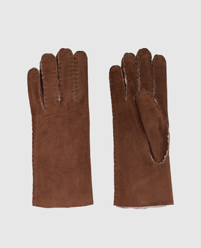Sermoneta Gloves Коричневые замшевые перчатки на меху. N99
