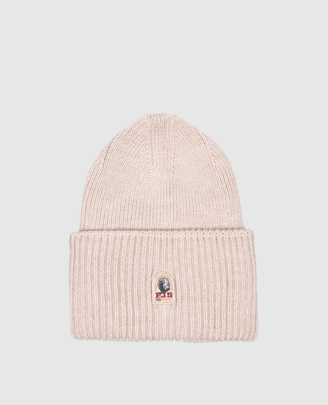Basic beige wool cap with logo patch