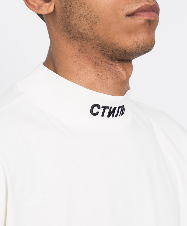 Heron Preston Белая футболка с контрастной вышивкой HMAA021C99JER001 изображение 5