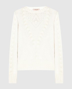 Twinset Белый ажурный свитер в узор. 232TP3110