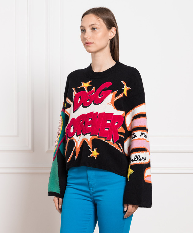 Dolce&Gabbana Black sweater in a pattern with patches FX079ZJAMON image 3