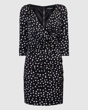 Dolce&Gabbana Черное платье мини в горох из шелка F6GAGTFSA6K