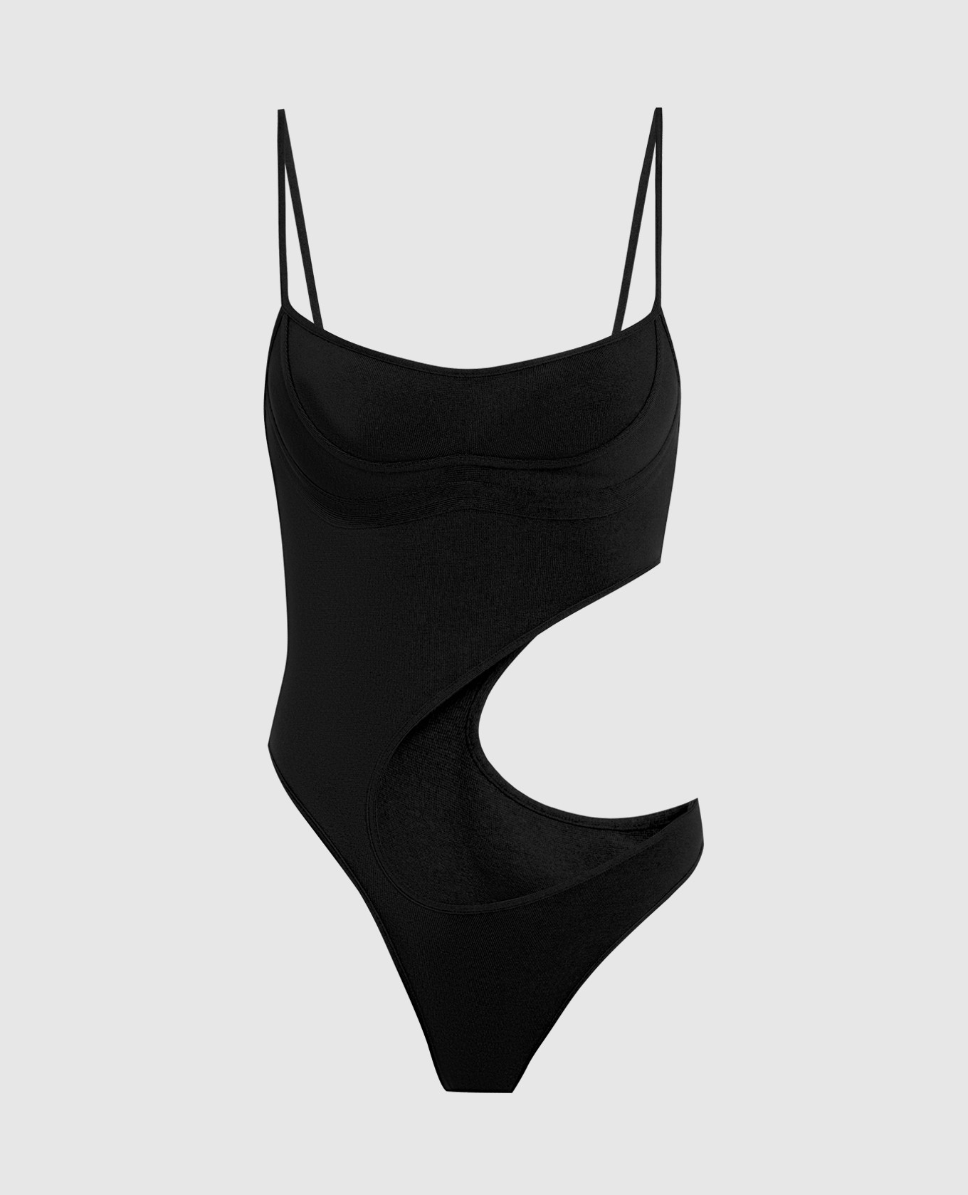 Black bodysuit with curly cutouts