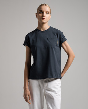 Brunello Cucinelli Синя футболка з ланцюжком моніль M0T18BB300