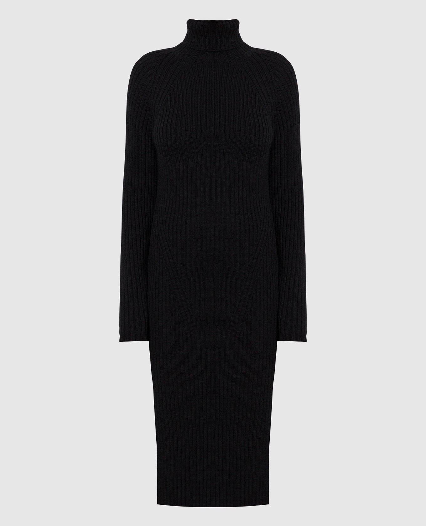 

Черное платье миди из шерсти в рубчик, Черный, Повседневные платья