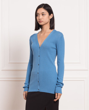 John Smedley Блакитний кардиган Lasca з вовни в рубчик LASCA