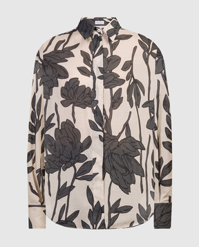 Brunello Cucinelli Бежева блуза з ланцюжком моніль у квітковий візерунок ML938RC516
