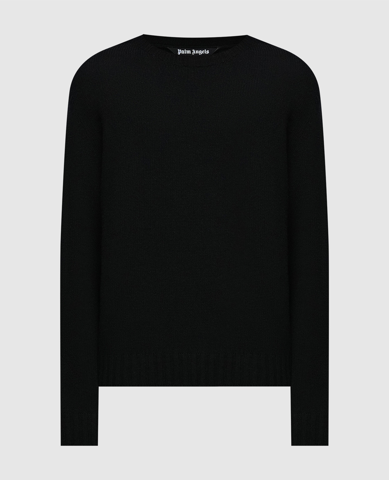 Black wool sweater with logo embroidery
