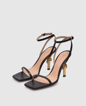 Bottega Veneta Черные кожаные босоножки с фигурным каблуком 775470V3VN0