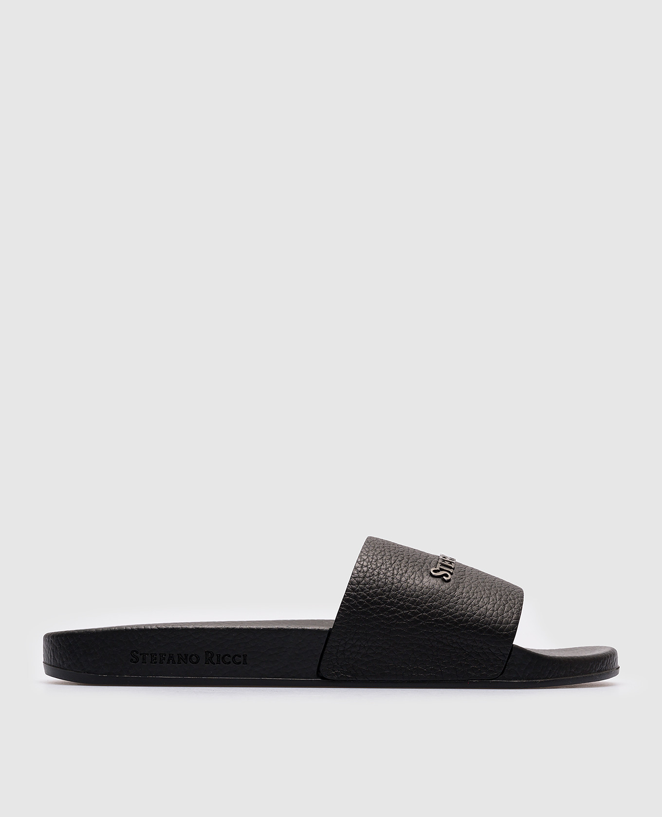 Black leather flip flops with logo
