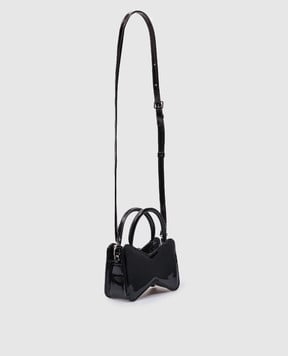 Mach&Mach Чорна шкіряна лакована сумка-міні Le Cadeau Bow з кристалами FW23B0060PAT600