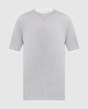 Brunello Cucinelli Сіра меланжева футболка з ефектом накладання шарів MTS467427