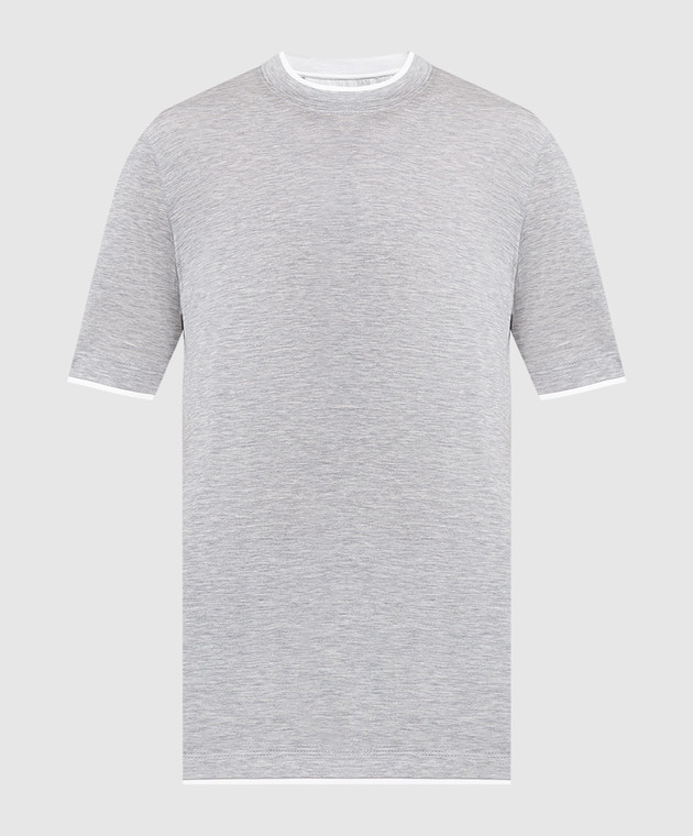 Brunello Cucinelli Gray melange t-shirt with layering effect MTS467427