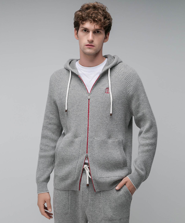 Brunello Cucinelli Сіра спортивна кофта з кашеміру з логотипом M22704806G зображення 3