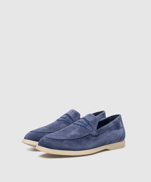 Stefano Ricci Blue suede slippers with logo embroidery UC64G2246SD изображение 2