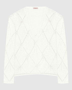 Twinset Білий пуловер з пір'ям страуса і металевим логотипом 241TP3482