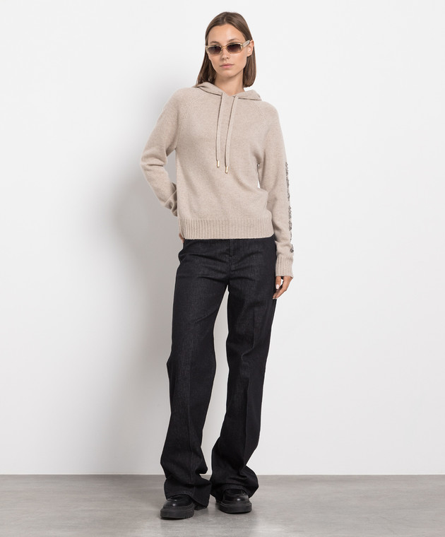Max Mara Beige wool and cashmere hoodie with crystals ANANAS image 2