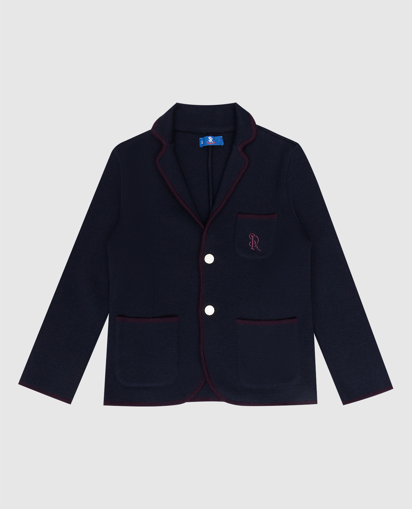 Baby blue wool cardigan with logo embroidery