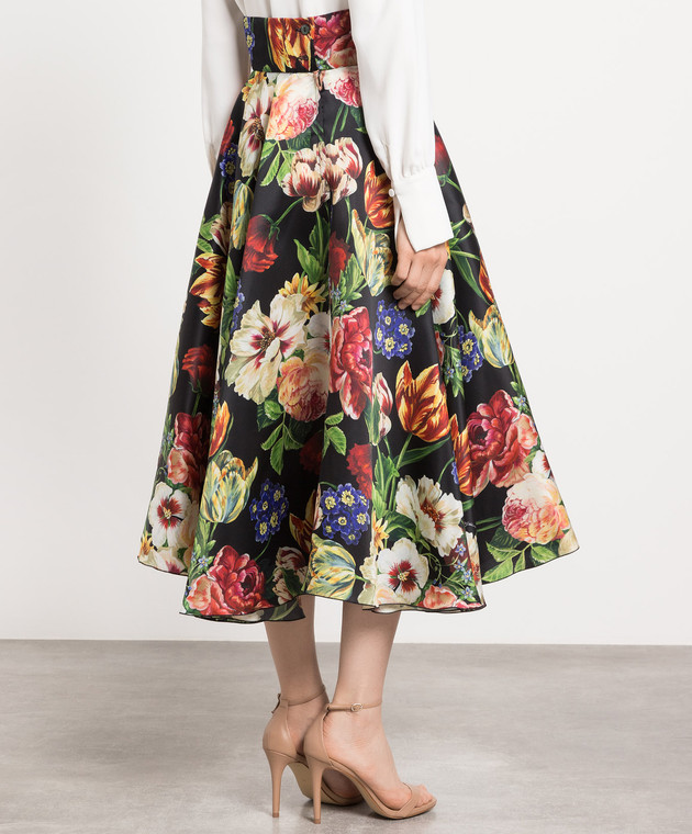 Dolce&Gabbana Black skirt made of silk in Garden print F4BL8THS17W image 4