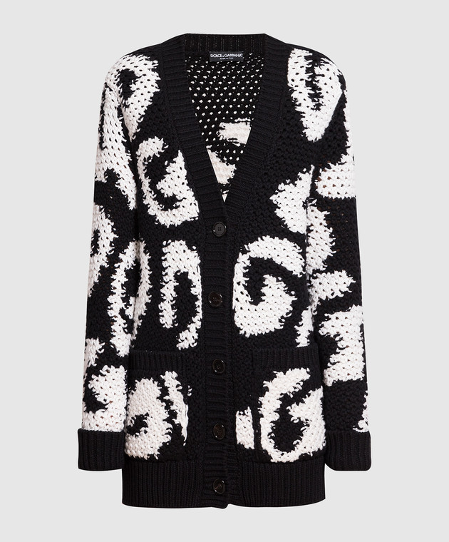 Dolce&Gabbana Black cardigan in contrasting DG pattern FXE07TJCMG9