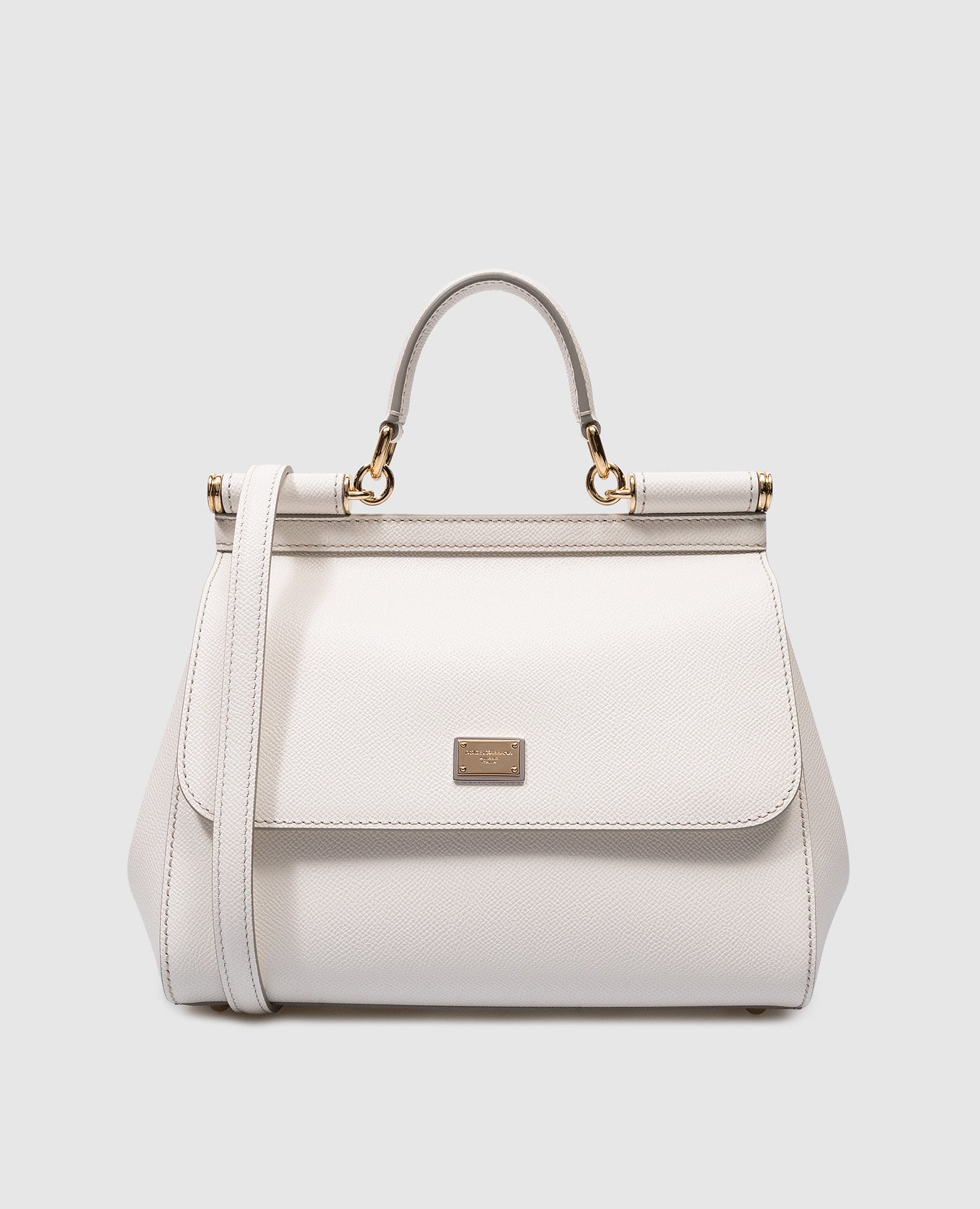 SICILY white leather satchel bag with metal logo