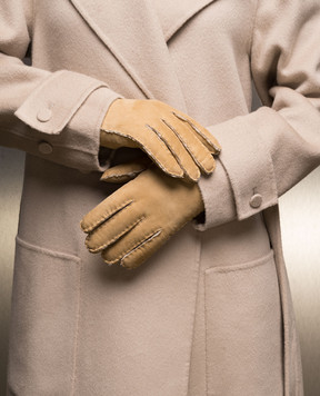 Sermoneta Gloves Бежевые замшевые перчатки на меху N99
