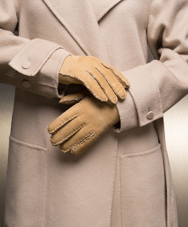 Sermoneta Gloves Beige suede gloves with fur N99 image 2
