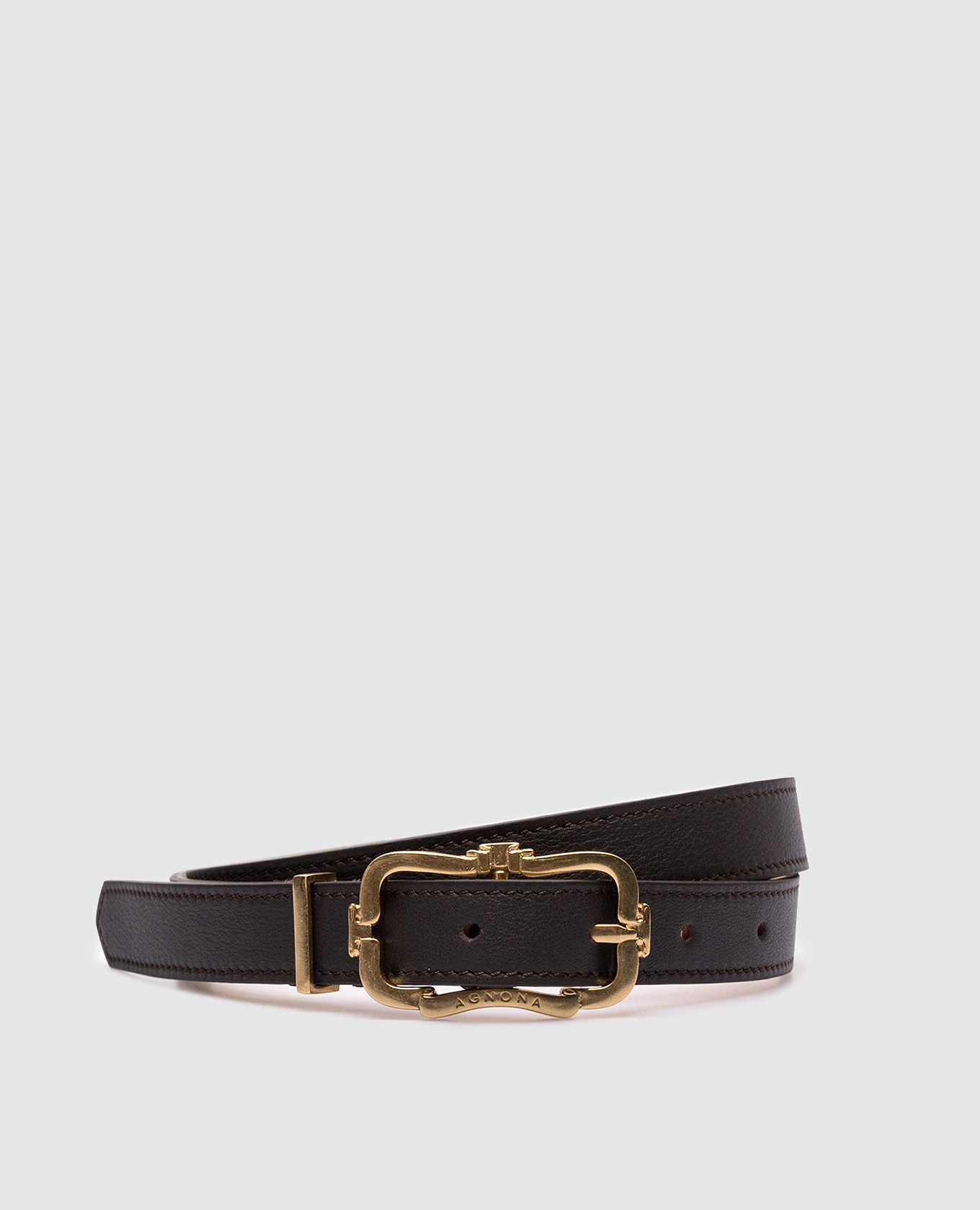 

Бежевый кожаный пояс с логотипом, Коричневый, Ремни