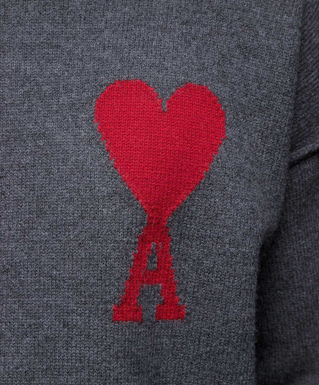 Ami Paris Серый свитер из шерсти с логотипом BFUKS406018 изображение 5