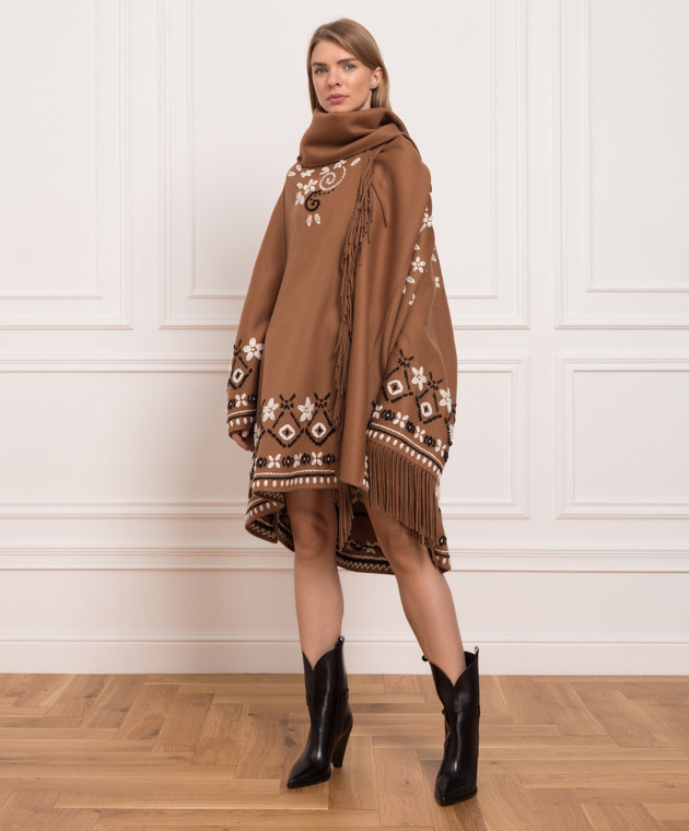 Ermanno Scervino - Brown wool and cashmere cape with embroidery