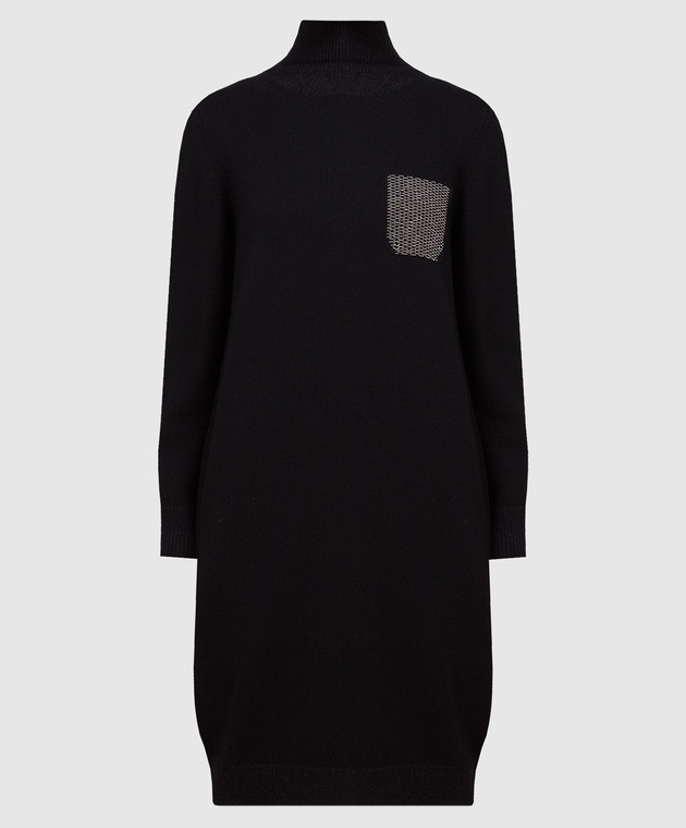 Peserico Чорна сукня- светр з ланцюжком моніллю S92191F07A9018