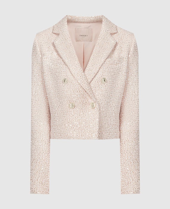 Pink double-breasted Spencer tweed jacket with lurex