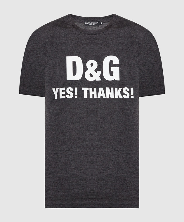 Dolce&Gabbana Gray cashmere t-shirt with logo print G8JX7TG7WVZ