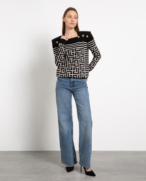 Balmain Чорний джемпер з вовни і льону у візерунок монограми AF1KK002KD54