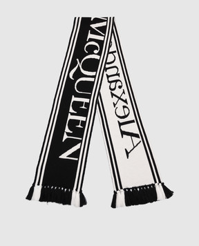 Alexander McQueen Black wool scarf with contrasting logo 7304293206Q