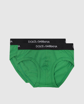 Dolce&Gabbana Детский зеленый набор трусов-слипов с узором логотипа. L4J700G7OCT