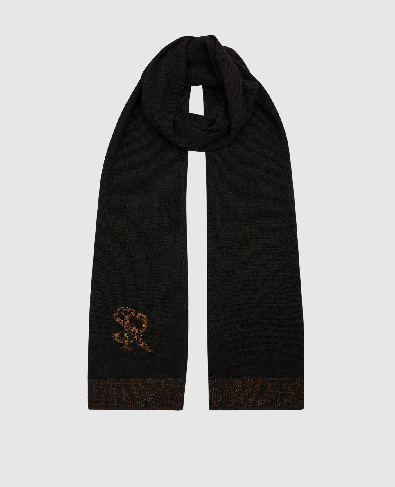 Коричневый шарф из кашемира и шелка с узором логотипа.