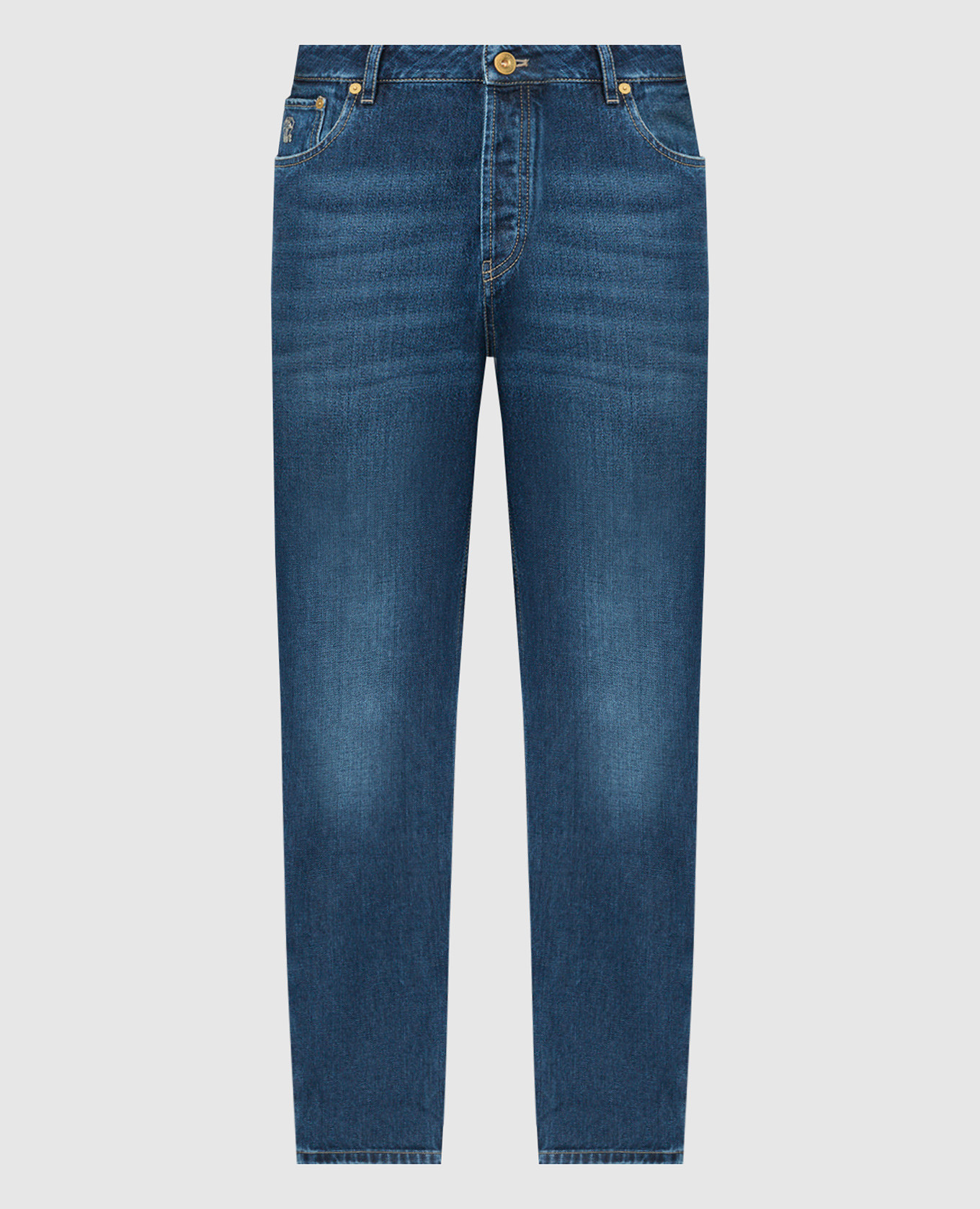 Синие джинсы-бойфренды с логотипом