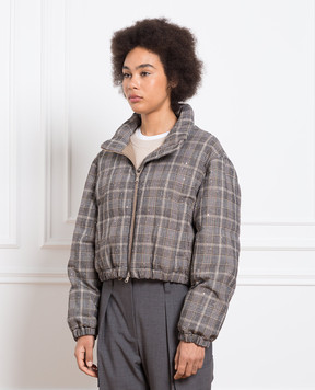 Brunello Cucinelli Серая пуховая куртка в клетку с пайетками MD5402757P