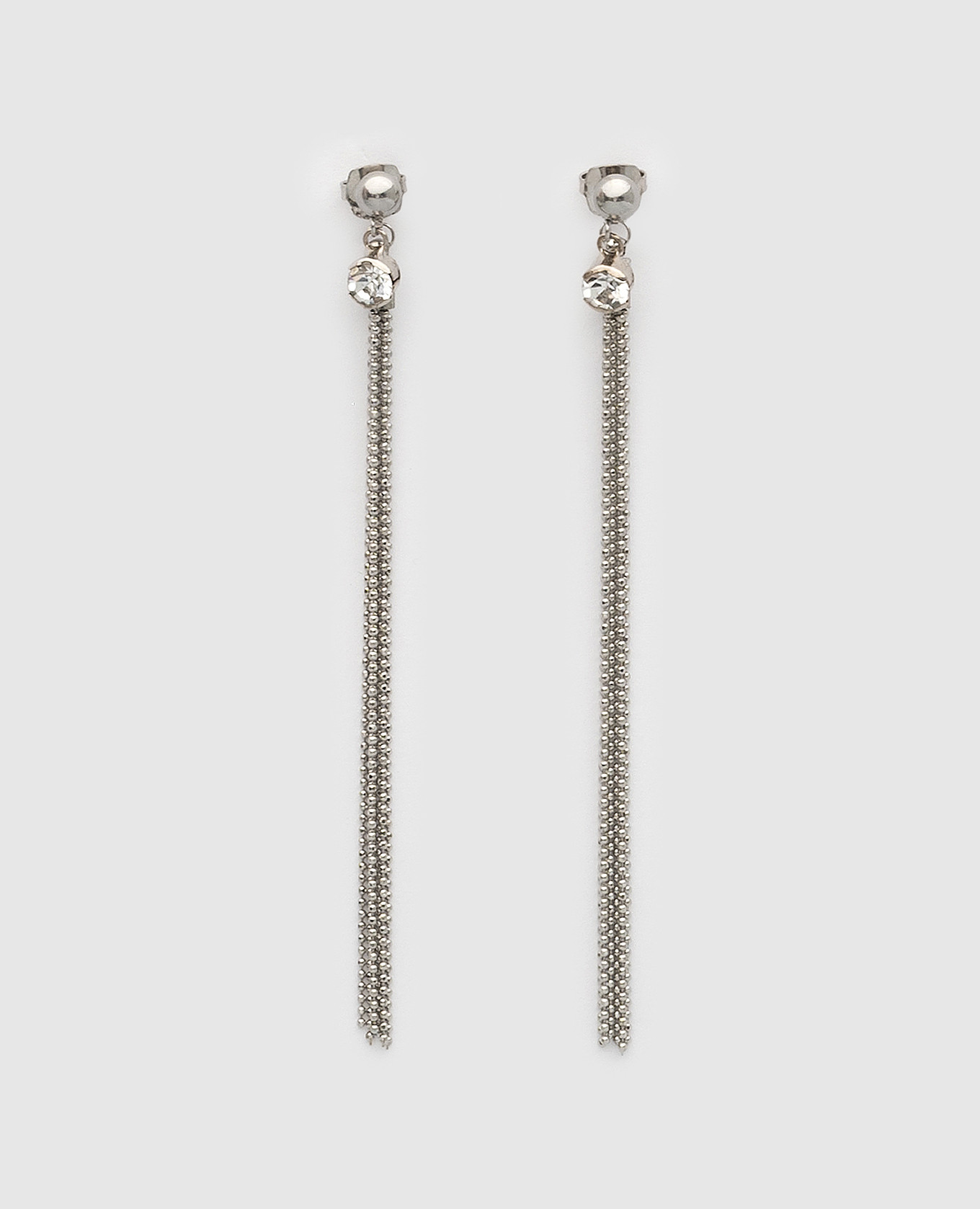 

Серебряные серьги с цепочкой мониль и кристаллами, Серебристый, Серьги