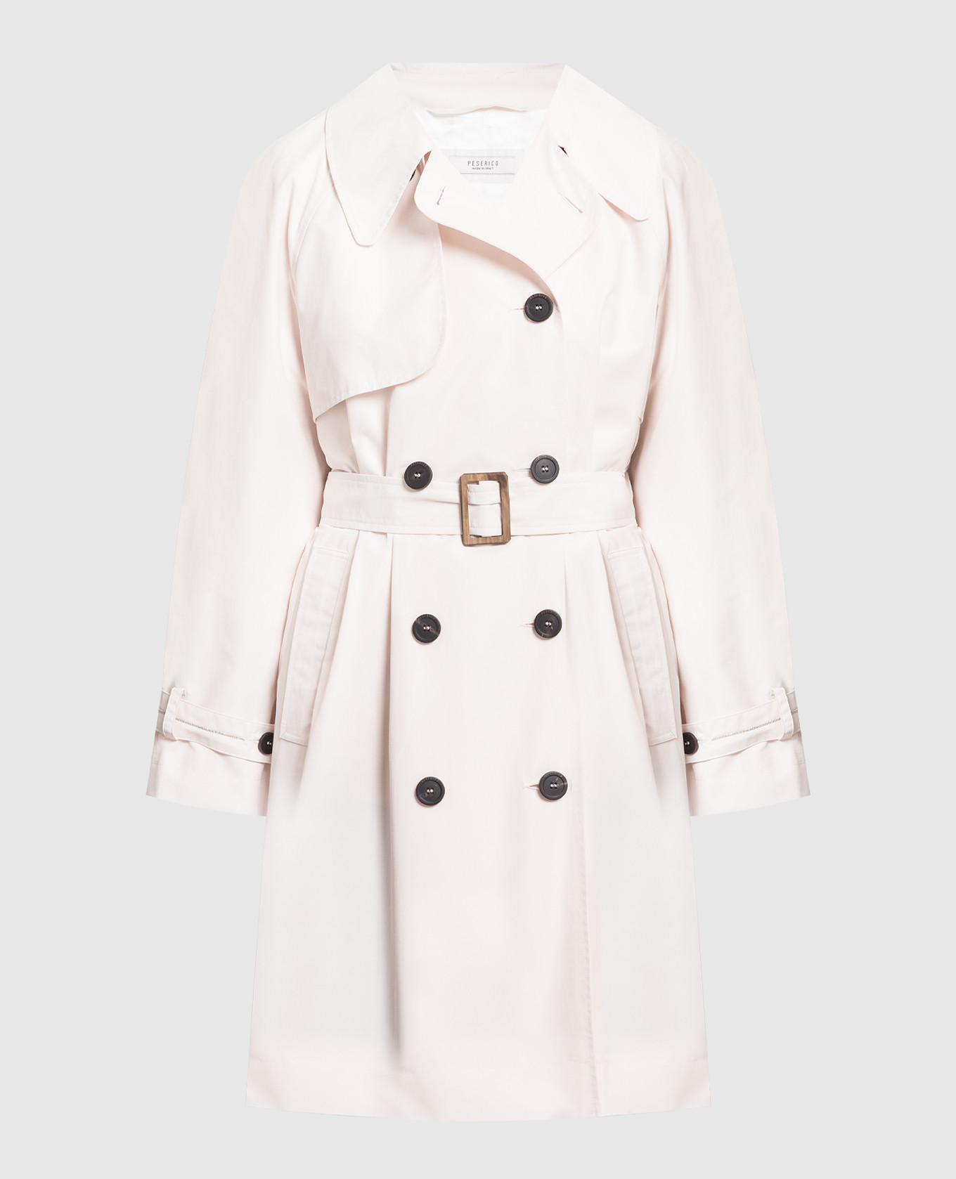 Pink double-breasted trench coat with monil chain