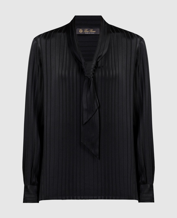 Чорна блуза із шовку в смужку
