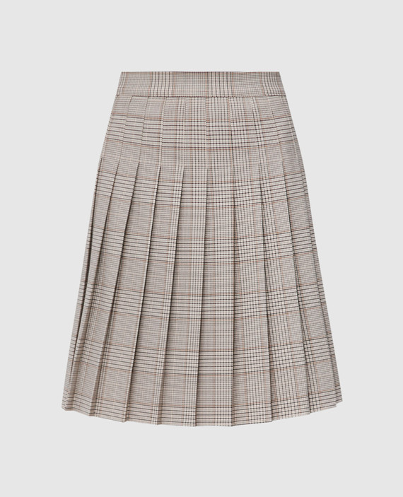 Beige check pleated skirt