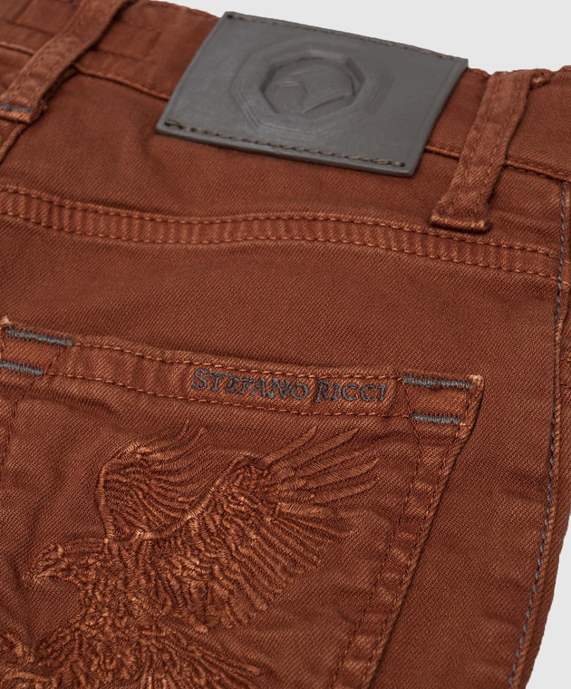 Stefano Ricci Children's brown jeans with logo embroidery YST84000301299 image 3