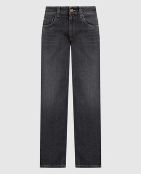 Brunello Cucinelli Чорні джинси з ефектом потертості з ланцюжком моніль MA095P5852